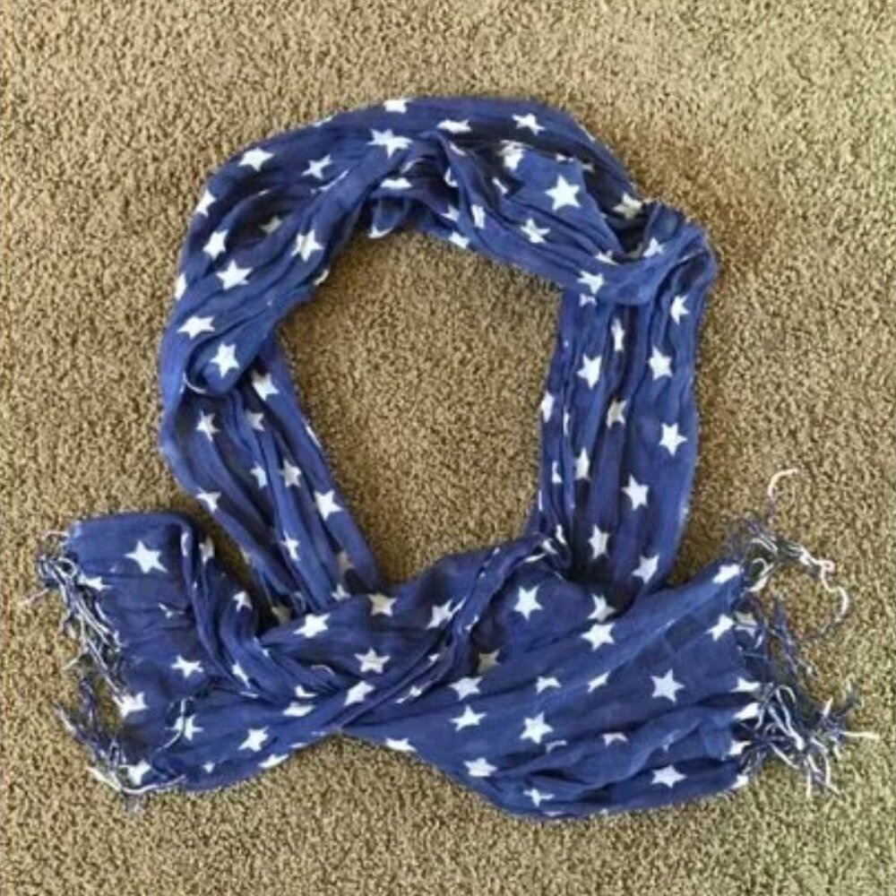 Star Blue Cotton Lightweight SOFT Fringe Neck Scarf